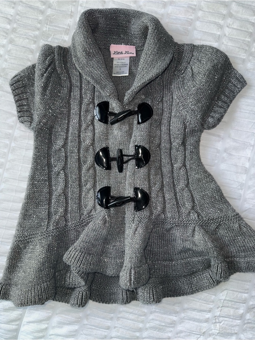 Little Lass Cardigan Baby Girl Size Gray Cable Knit Short-Sleeve Toggle !